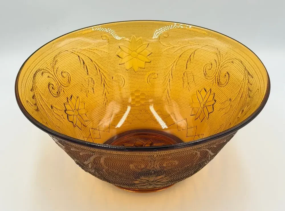 Indiana Sandwich Glass Tiara Amber Round Serving Bowl 10